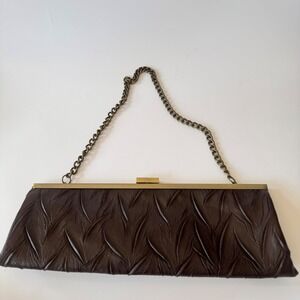 Jessica Mcclintook Brown Leather Clutch Purse Evening Bag with Chain Strap